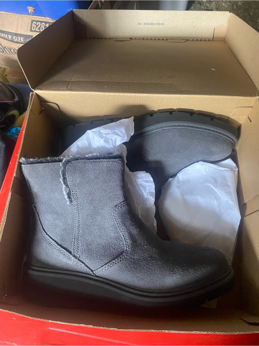 Clarks Woman’s Gray Suede Fleece-Lined Ankle Boots